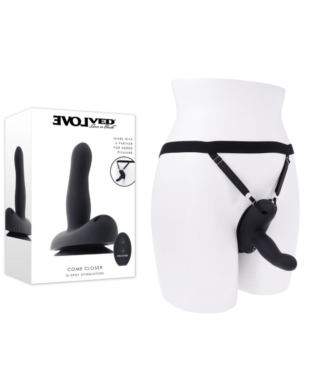 Evolved COME CLOSER - Black USB Rechargeable Vibrating Strap-On with Remote