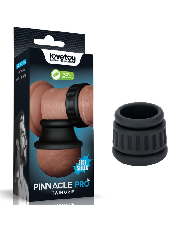 Pinnacle Pro Twin Grip Enhancer - Black Cock & Balls Ring