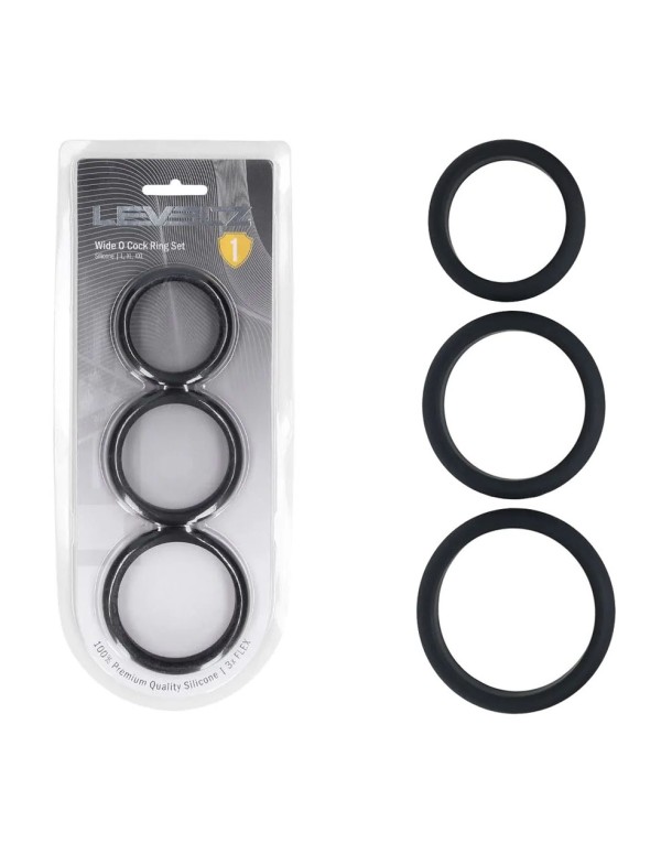 LEVELZ Wide O Silicone Cock Ring Set of 3 - L/XL/2X - Black Cock Rings - Set of 3 Sizes LEVELZ Wide O Silicone Cock Ring Set of 3 - L/XL/2X - Black Cock Rings - Set of 3 Sizes