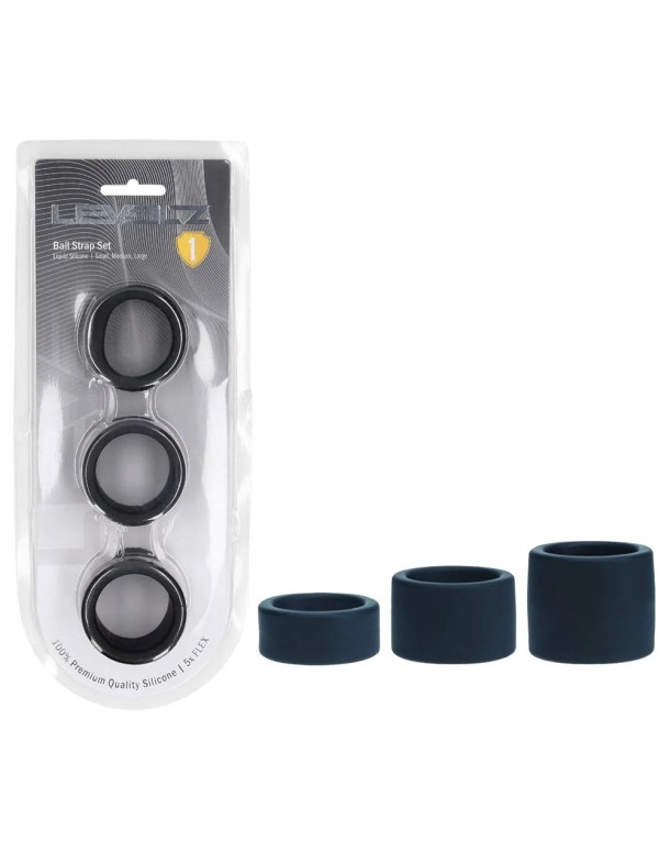 LEVELZ Liquid Silicone Ball Strap Set of 3 - Black - Black Ball Stretchers - Set of 3 Sizes LEVELZ Liquid Silicone Ball Strap Set of 3 - Black - Black Ball Stretchers - Set of 3 Sizes