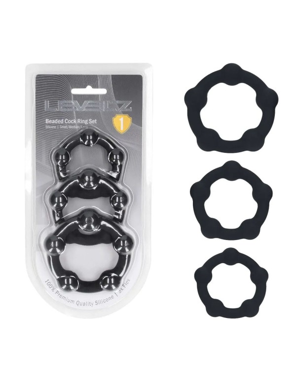 LEVELZ Beaded Silicone Cock Ring Set of 3 - Black - Black Cock Rings - Set of 3 Sizes LEVELZ Beaded Silicone Cock Ring Set of 3 - Black - Black Cock Rings - Set of 3 Sizes