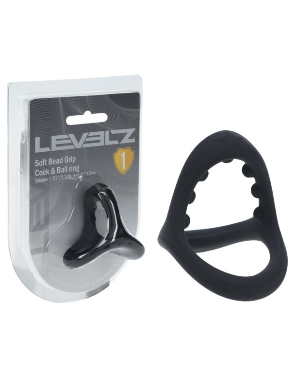 LEVELZ Soft Bead Grip Silicone Cock Ring - Black - Black Cock & Balls Rings
