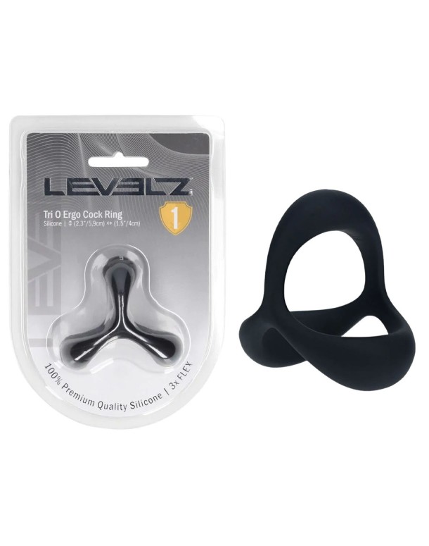 LEVELZ Tri O Ergo Silicone Cock Ring - Black - Black Cock & Balls Rings