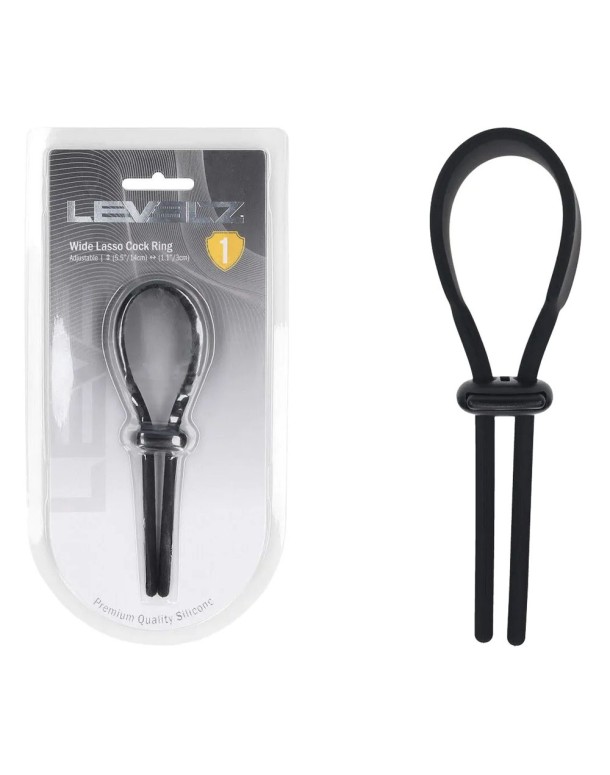 LEVELZ Wide Adjustable Silicone Lasso Cock Ring - Black Adjustable Cock Ring
