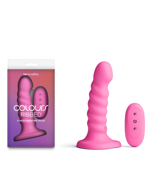 Colours Ribbed - 5'' Vibrating Dildo - Pink - Pink 14.5 cm USB Rechargeable Vibrating Dildo with Wireless Remote