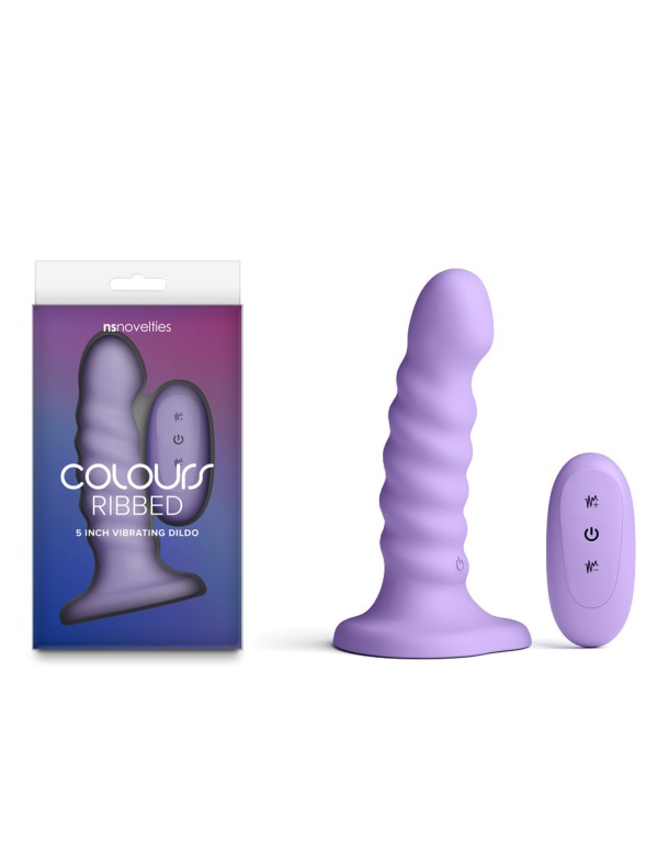 Colours Ribbed - 5'' Vibrating Dildo - Purple - Purple 14.5 cm USB Rechargeable Vibrating Dildo with Wireless Remote