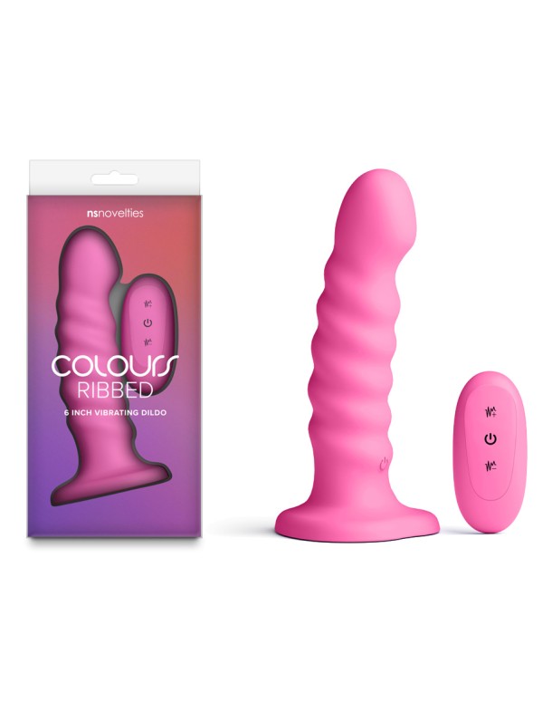 Colours Ribbed - 6'' Vibrating Dildo - Pink - Pink 16.5 cm USB Rechargeable Vibrating Dildo with Wireless Remote