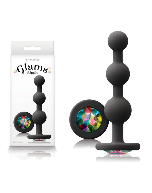 Glams Ripple - Rainbow Gem - Black - Black 11.4 cm Butt Plug with Rainbow Gem Base