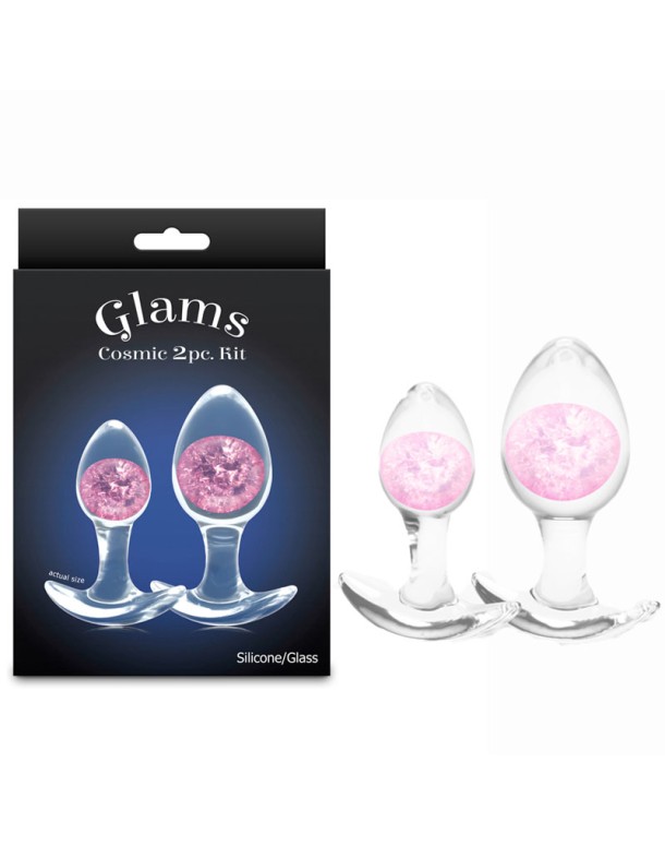 Glams Cosmic 2pc Kit - Pink - Clear/Pink Butt Plugs - Set of 2 Sizes Glams Cosmic 2pc Kit - Pink - Clear/Pink Butt Plugs - Set of 2 Sizes