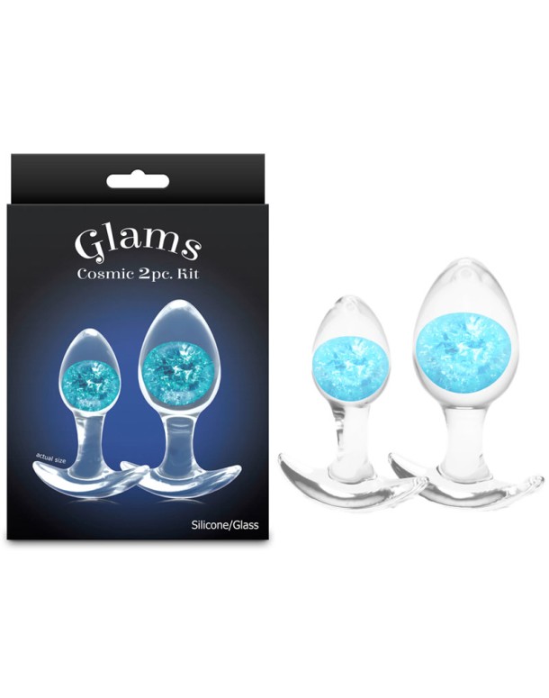 Glams Cosmic 2pc Kit - Blue - Clear/Blue Butt Plugs - Set of 2 Sizes Glams Cosmic 2pc Kit - Blue - Clear/Blue Butt Plugs - Set of 2 Sizes