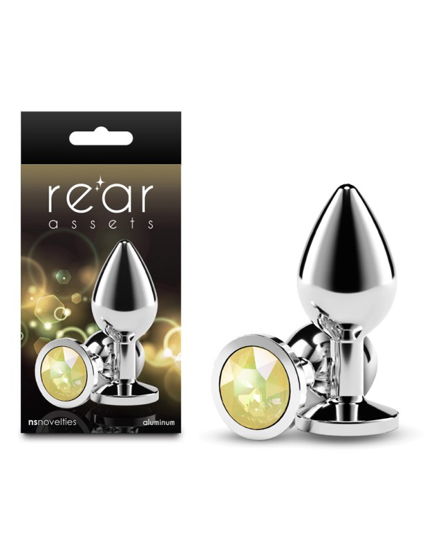 Rear Assets Silver - Medium - Yellow Gem - Silver Medium Metal Butt Plug with Yellow Gem Base