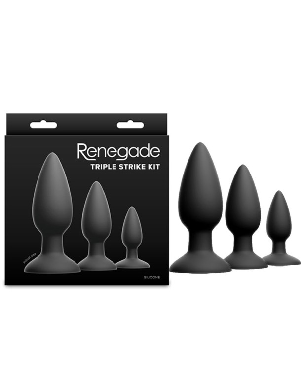 Renegade Triple Strike Kit - Black - Black Butt Plugs - Set of 3 Sizes Renegade Triple Strike Kit - Black - Black Butt Plugs - Set of 3 Sizes