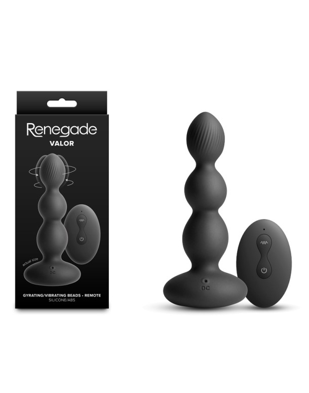 Renegade Valor - Black - Black 13.7 cm USB Rechargeable Vibrating Anal Beads with Wireless Remote