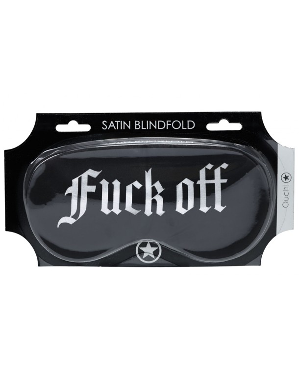 OUCH! Satin Mask - Fuck Off - Black Printed Eye Mask