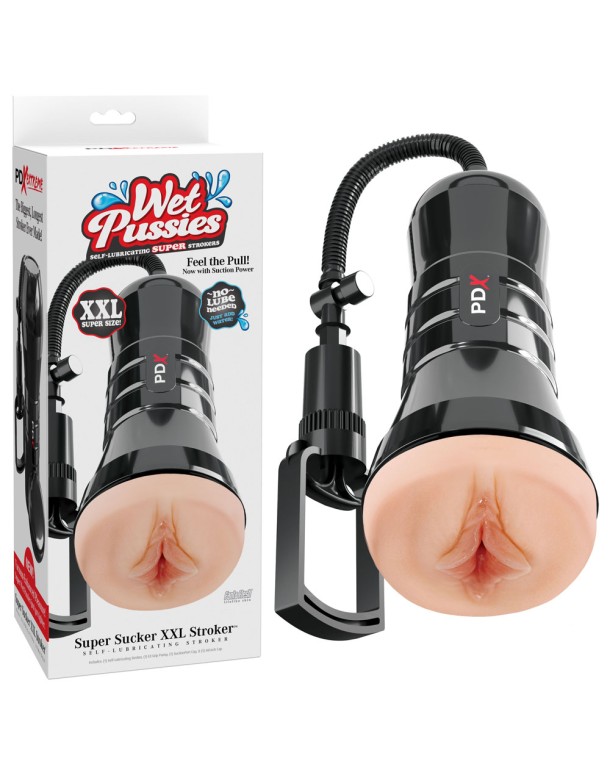 PDX Wet Pussies Super Sucker XXL Stroker - Flesh - Flesh Vagina Stroker with Suction Pump