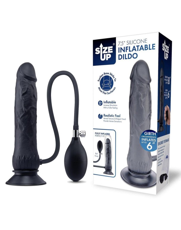 Size Up 7.5 Inch Inflatable Dildo with Balls - Black 20.3 cm Inflatable Dong