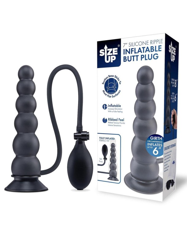 Size Up 7 Inch Ripple Inflatable Butt Plug - Black 20.3 cm Inflatable Butt Plug