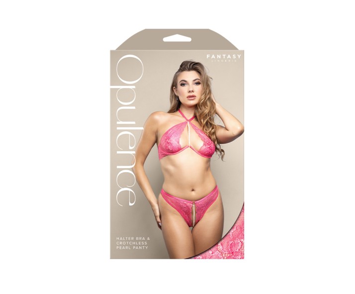 OPULENCE Halter Bra & Crotchless Pearl Panty ML - Pink - M/L Size OPULENCE Halter Bra & Crotchless Pearl Panty ML - Pink - M/L Size