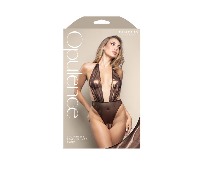 OPULENCE Crotchless Pearl Plunge Teddy ML - Chocolate - M/L Size OPULENCE Crotchless Pearl Plunge Teddy ML - Chocolate - M/L Size