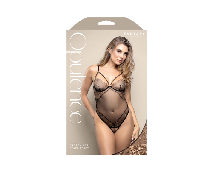 OPULENCE Crotchless Pearl Teddy ML - Black - M/L Size OPULENCE Crotchless Pearl Teddy ML - Black - M/L Size