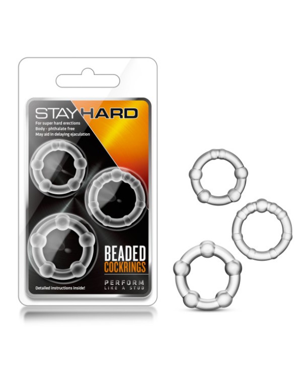 Stay Hard Beaded Cockrings Clear