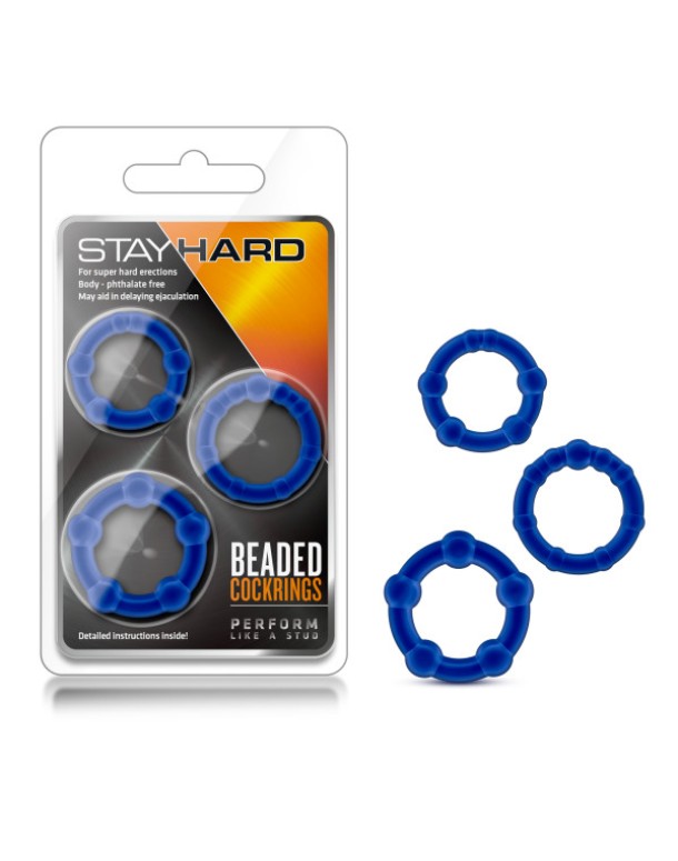 Stay Hard Beaded Cockrings Blue