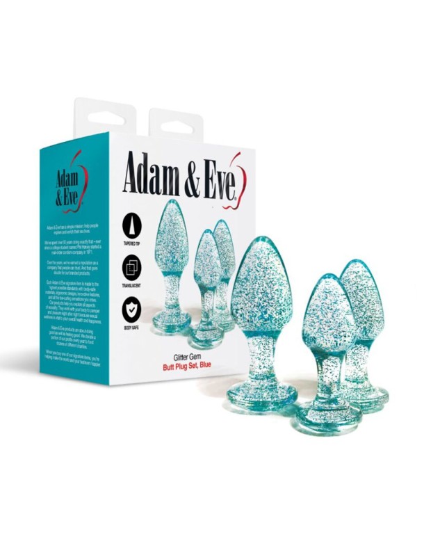 Adam & Eve Glitter Gem 3-Piece Butt Plug Set - Blue