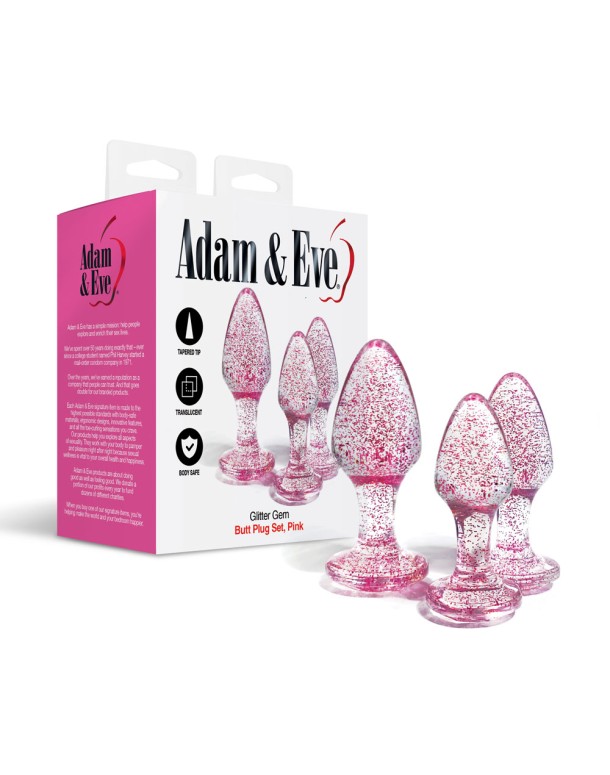 Adam & Eve Glitter Gem 3-Piece Butt Plug Set - Pink
