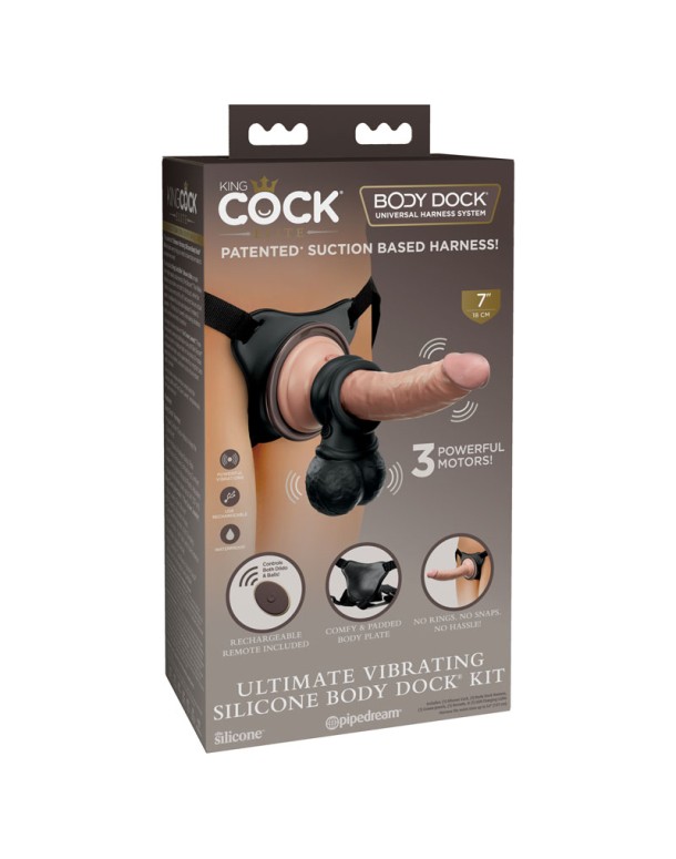King Cock Elite Ultimate Vibrating Silicone Body Dock Kit