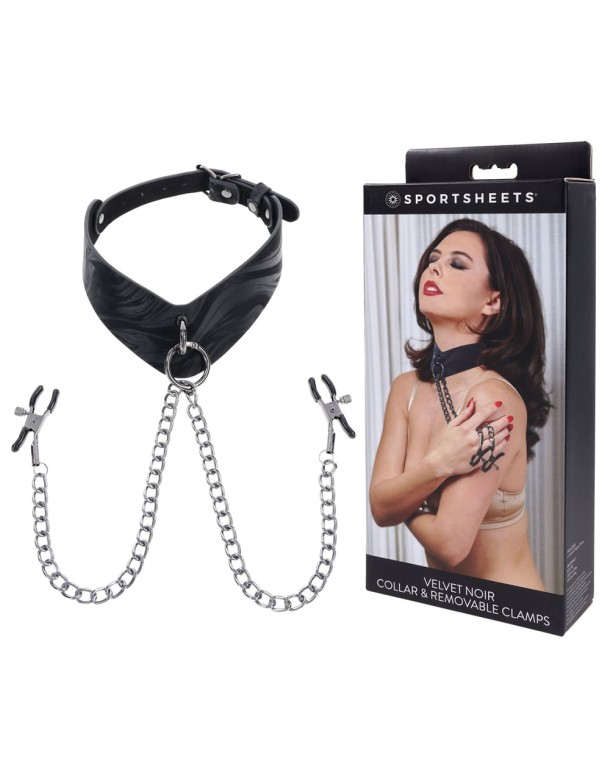 SPORTSHEETS Velvet Noir Collar & Removable Clamps