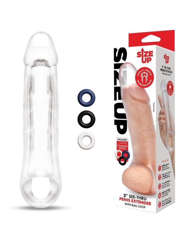 Size Up 2 Inch See-Thru Penis Extender with Ball Loop