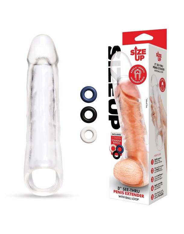 Size Up 3 Inch See-Thru Penis Extender with Ball Loop